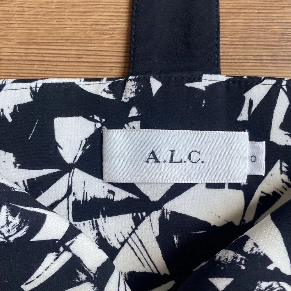 A.L.C. Patti Black and White Floral Silk V-Neck Sleeveless Maxi Dress